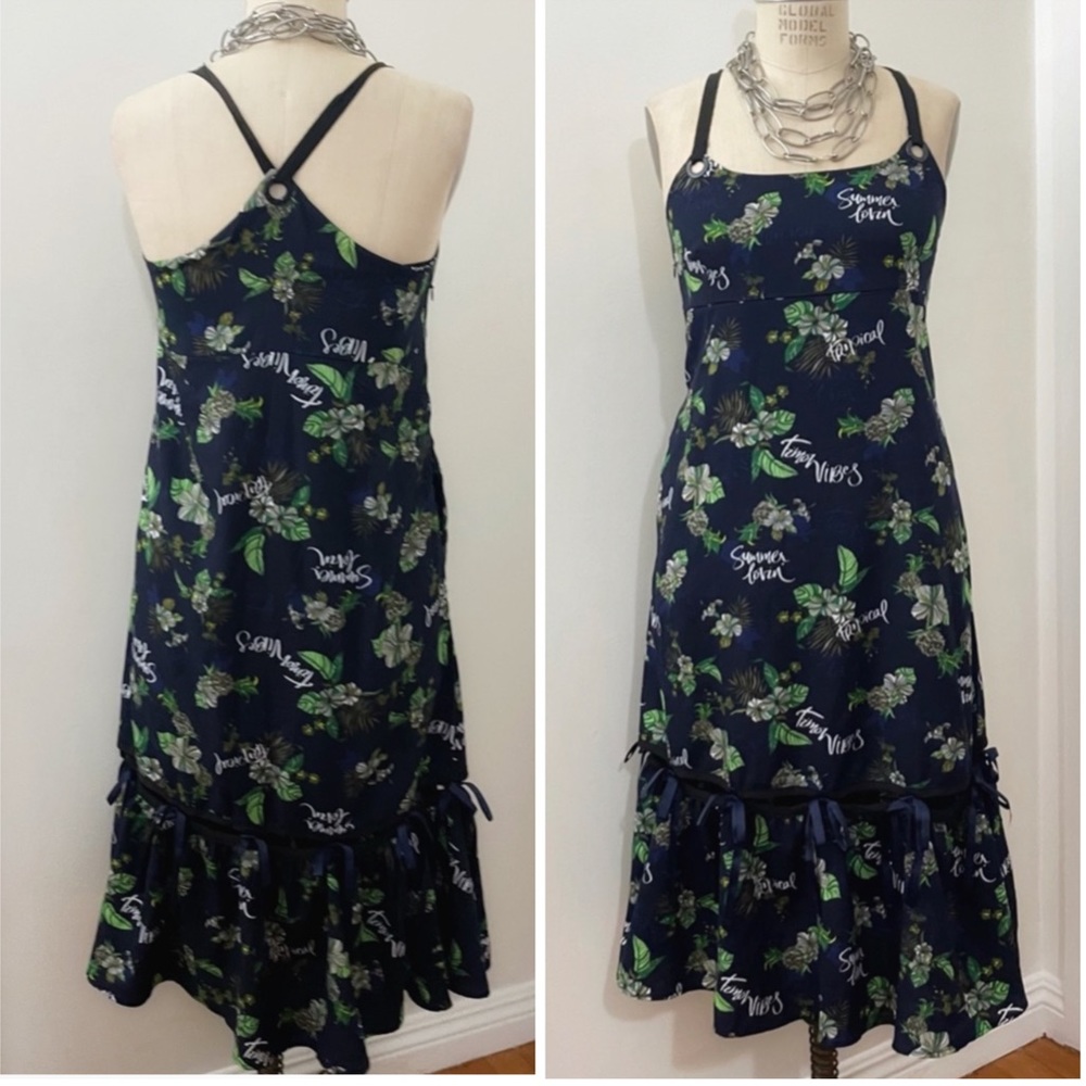 Lily Halter Floral Neck Ruffles Tiered Midi Dress